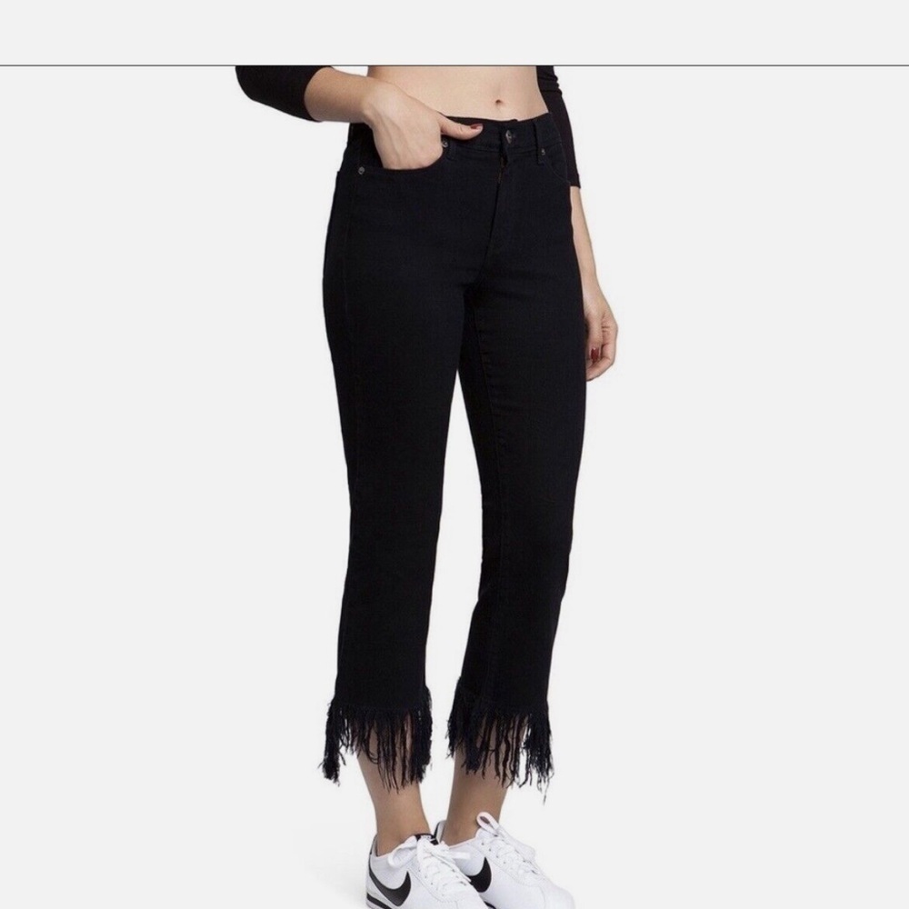 Pistola Frayed Fringe Crop Flare Jeans Black